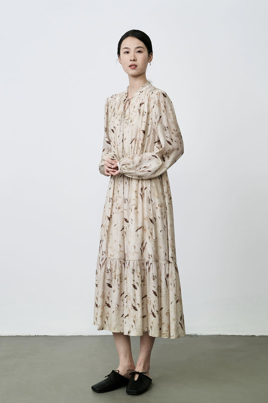 CAREMIND Vestido floral francés para mujer, largo, amarillo albaricoque, temperamento de alta gama, vestido de estilo ligero y maduro