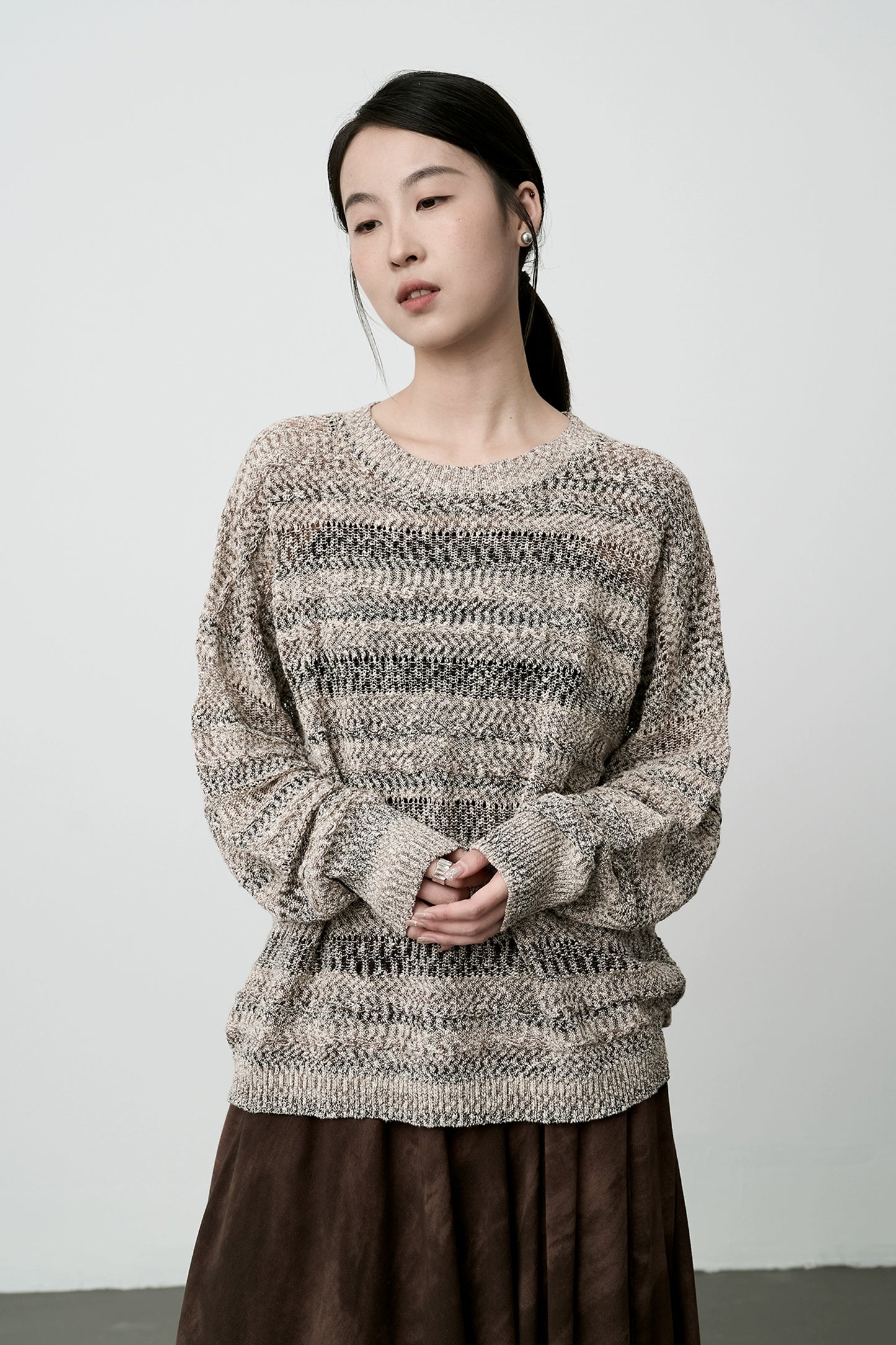 CAREMIND Abrigo holgado de manga larga de punto holgado de fibra de bambú para primavera y otoño