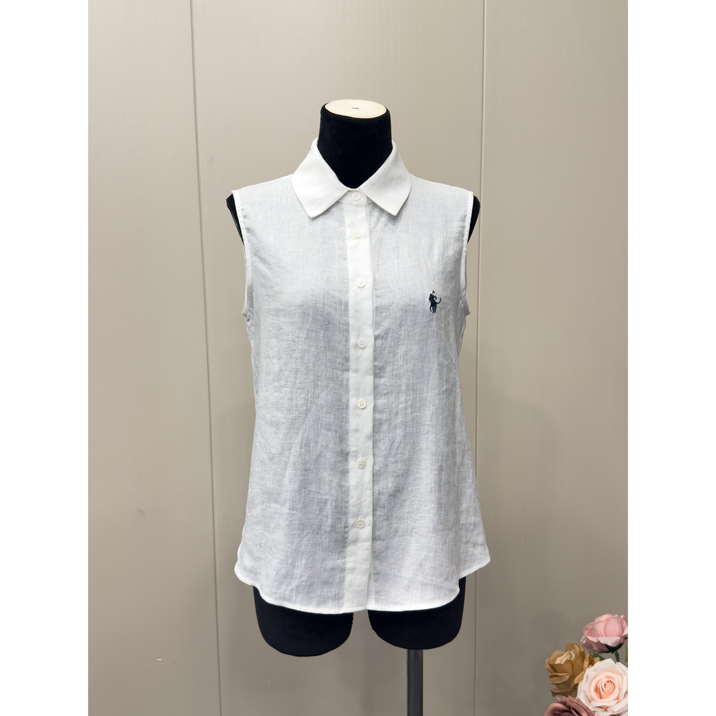 8027★ old money style simple polo collar sleeveless shirt women's 25 new casual versatile linen embroidered top