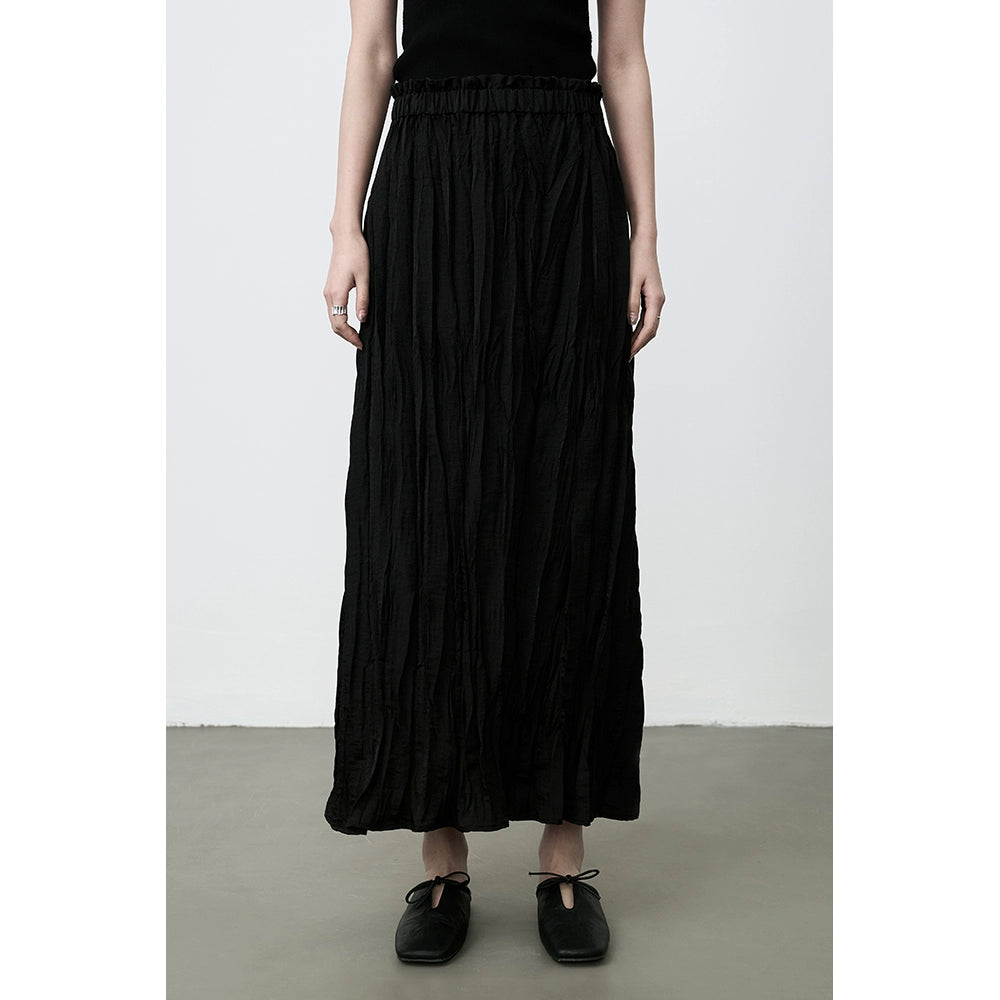 Falda de textura plisada negra CAREMIND, falda larga de cintura elástica en forma de H para niños