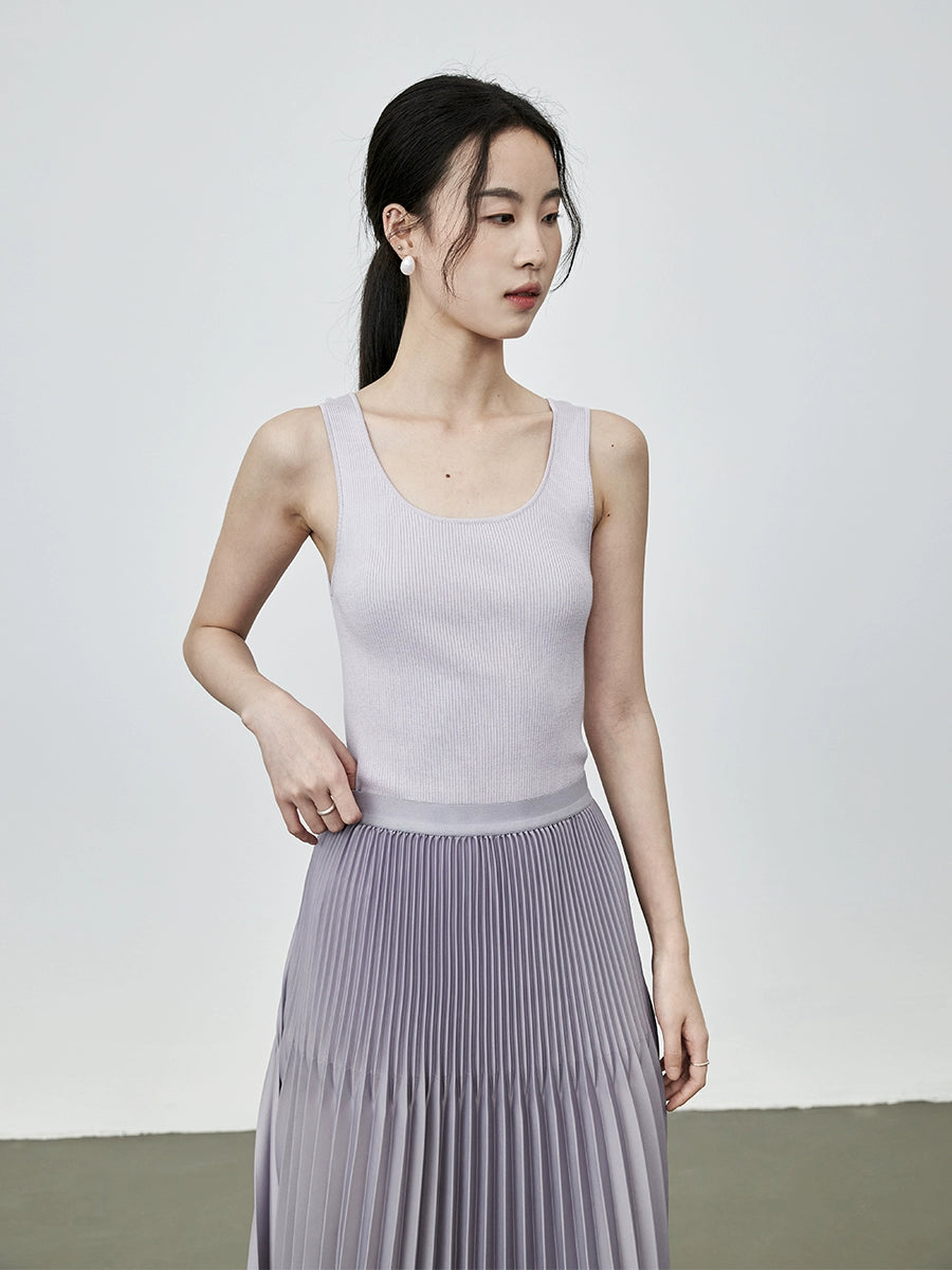 Chaleco de punto sin mangas de cinco colores de seda CAREMIND con cuello en U y parte superior ajustada de verano en la espalda