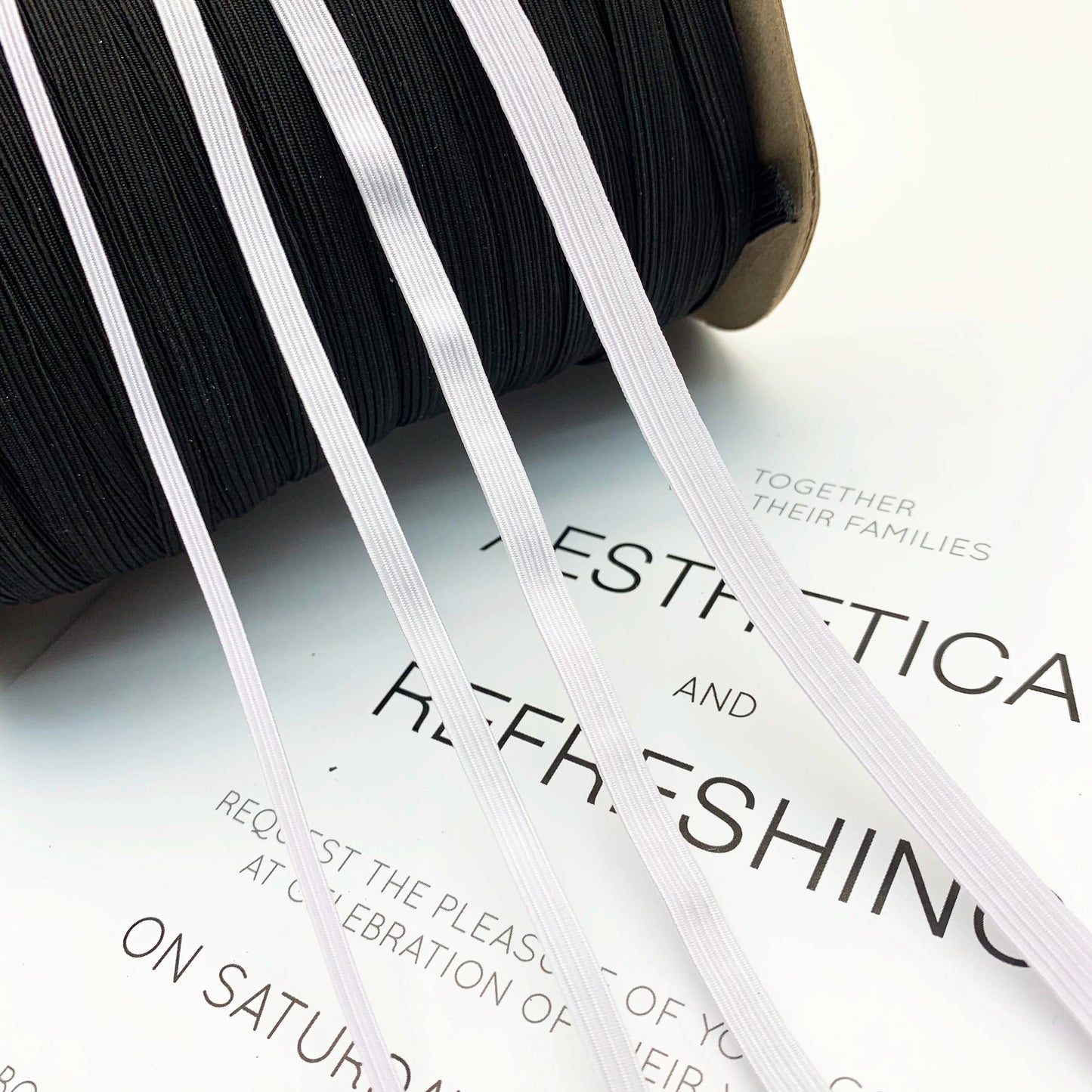 3867 3 mm 5 mm 6 mm 9 mm negro y blanco delgado plano estrecho alto elástico caballo banda elástica puños cintura banda de goma hebilla cuerda accesorios