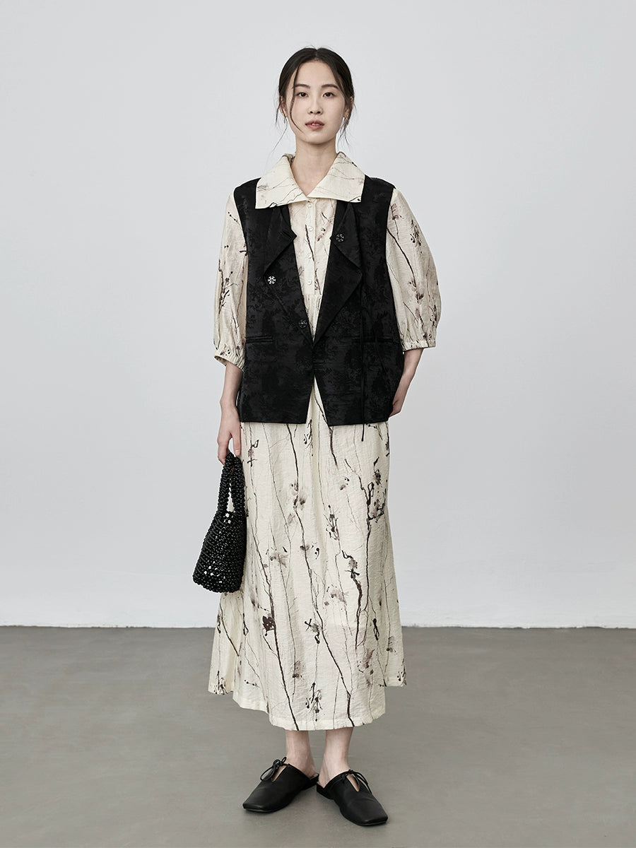 CAREMIND Nuevo vestido con estampado de tinta china elegante temperamento vestido largo para niños / con forro de falda