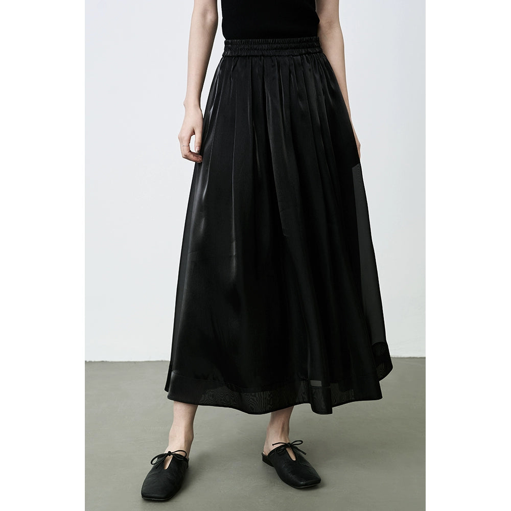 Jupe en fil doré CAREMIND, jupe plissée drapée à taille élastique moyenne et longue de style national