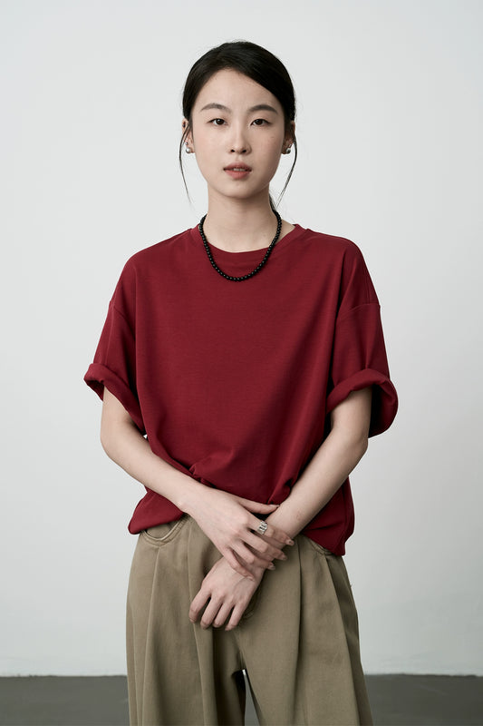 CAREMIND2024 nueva blusa básica de manga corta, holgada y fina, de seis colores, con cuello redondo y mangas cortas para mujer