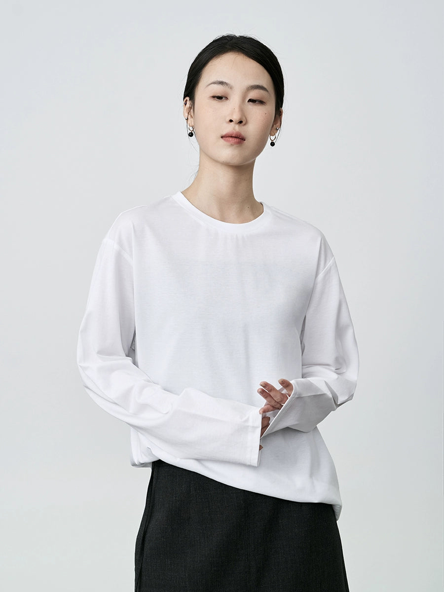 T-shirt à manches longues confortable et doux en coton ciré gris CAREMIND avec un design suspendu et un intérieur simple