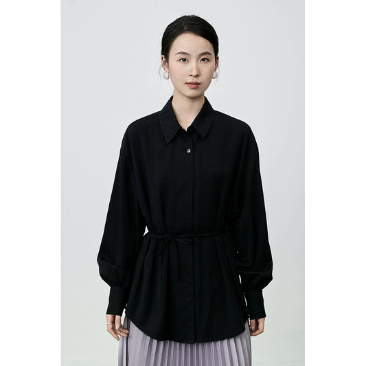 Camisa de manga larga con cordones y cuello de solapa con temperamento de CAREMIND, camisa fina de diseñador para mujer