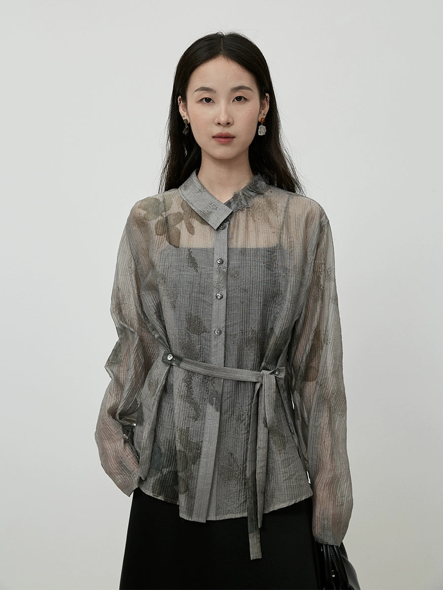 CAREMIND nueva camisa china de jacquard original con encanto gris de alta calidad con protector solar transparente
