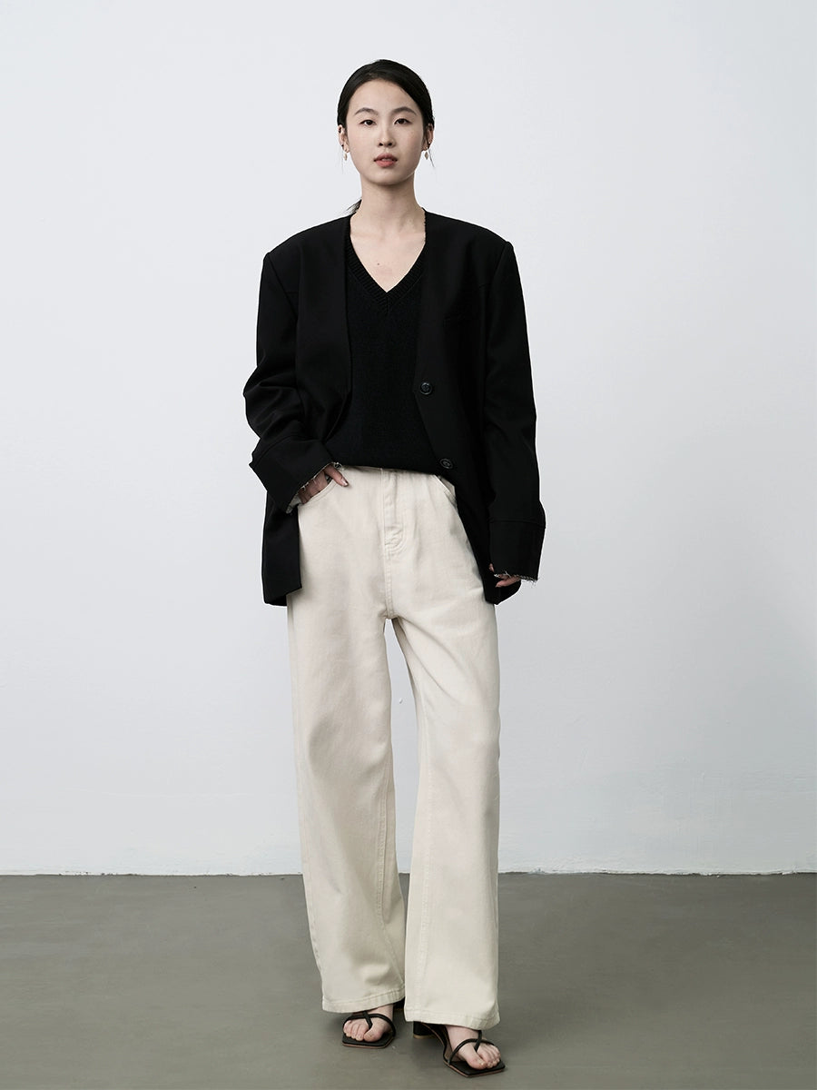 Pantalones vaqueros de talle medio alto y pierna ancha estrechos de color albaricoque de CAREMIND, pantalones pequeños de pierna recta de nueve puntos para niños