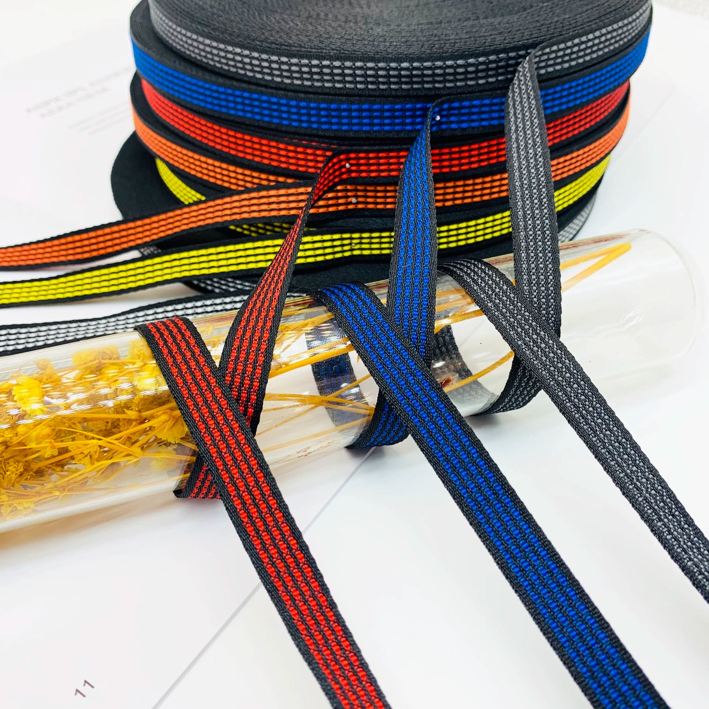 Cinta de punto de salto de 1 cm con rayas de color, cinta de ribete para ropa, cinta de prensado para bordes, cinta de jacquard, accesorios para ropa