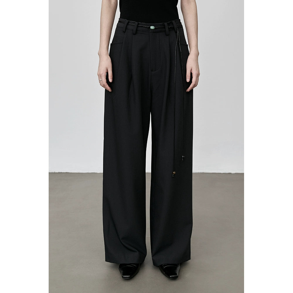 Pantalones de traje gris oscuro con diseño de cintura elegante de CAREMIND, pantalones casuales holgados y rectos para niños