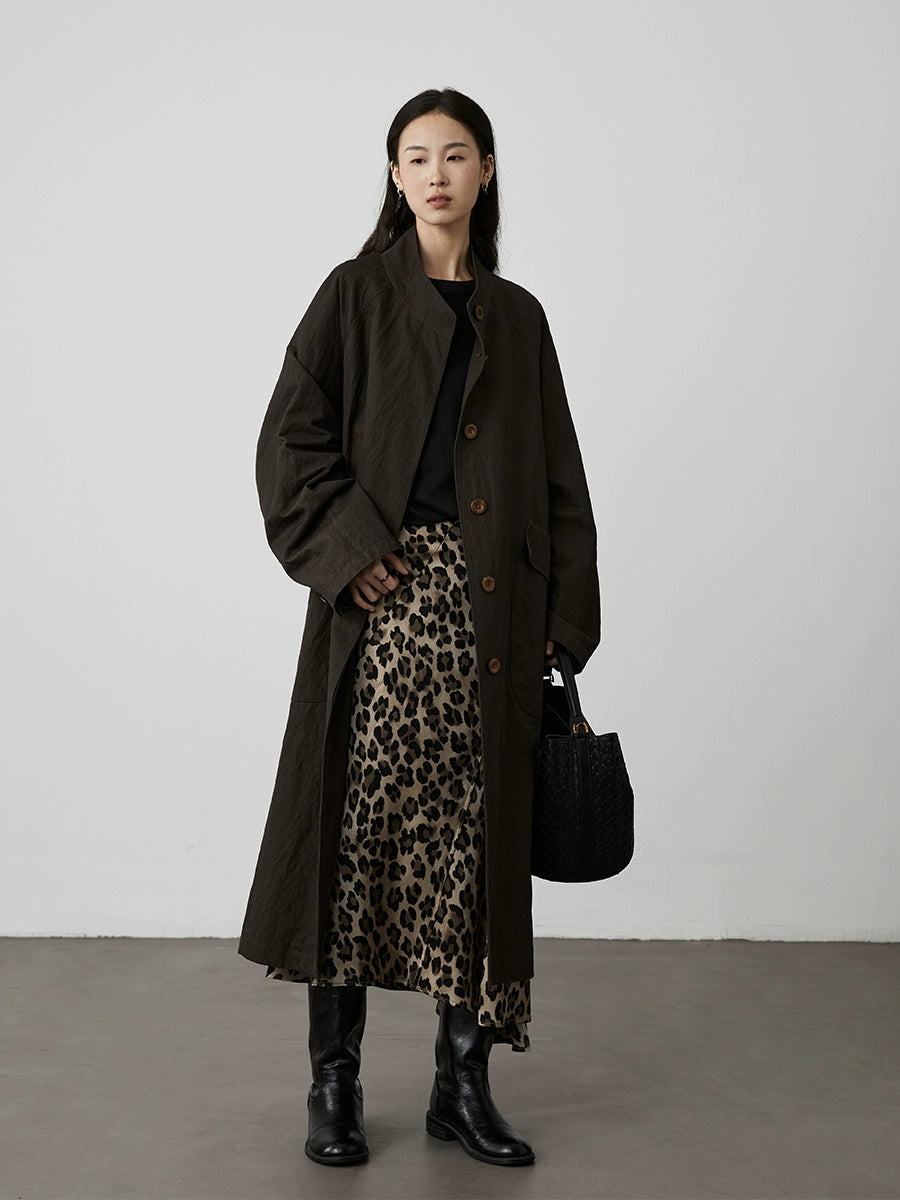 Falda con estampado de leopardo de estilo americano CAREMIND, falda larga con trazo oblicuo irregular y forma de A