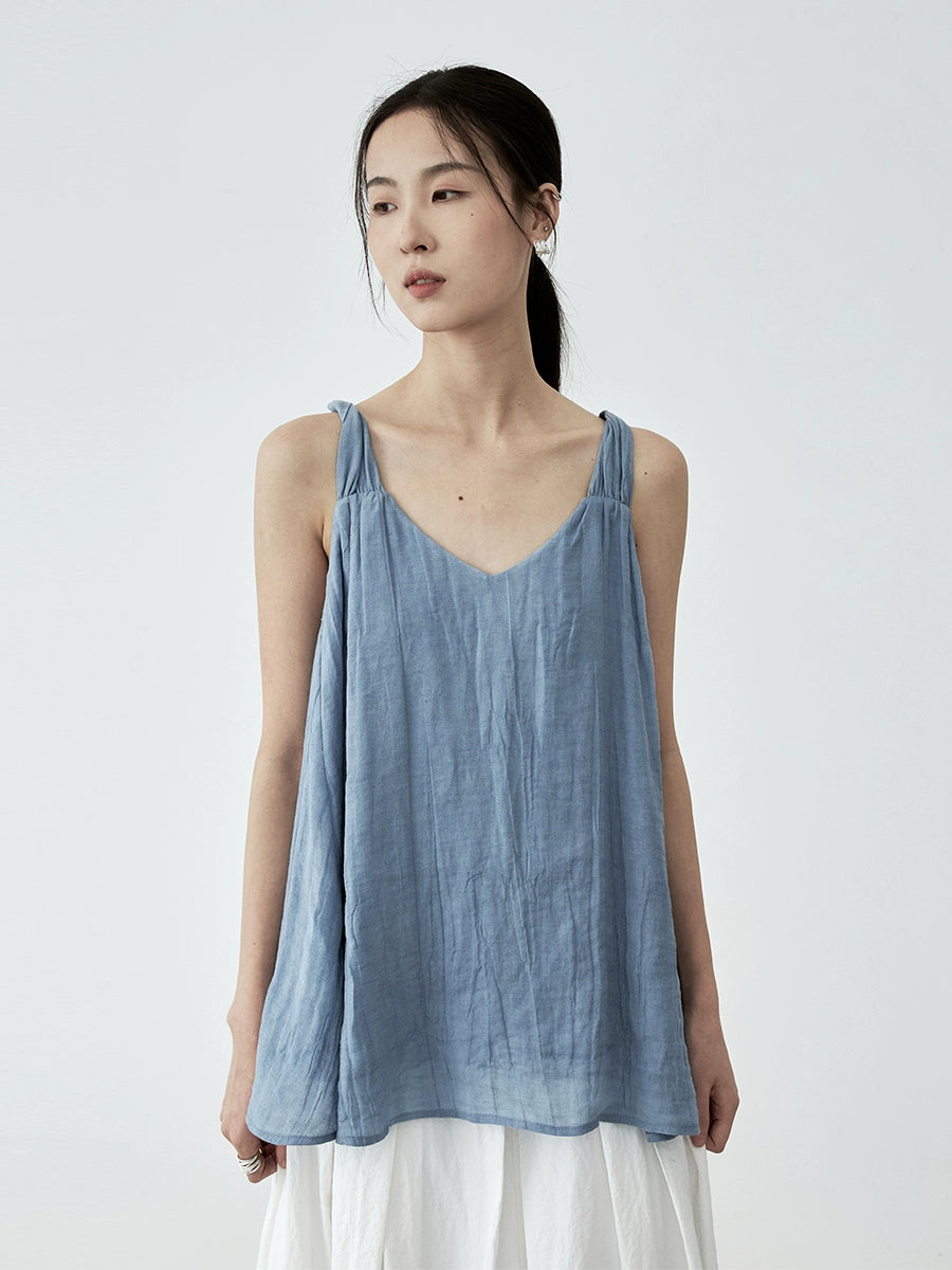 Gilet ample à texture niche CAREMIND en Tencel à quatre couleurs avec haut à bretelles torsadées