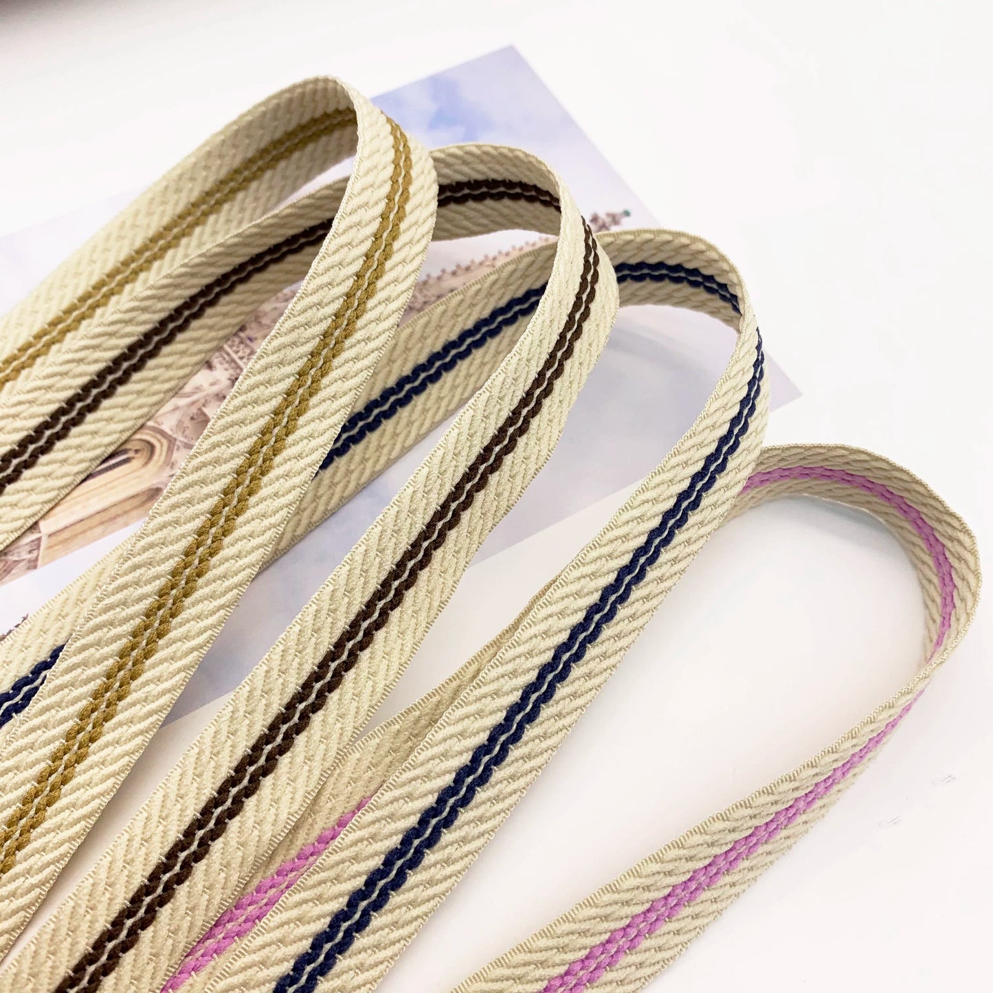 Tira de cinta jacquard a rayas de 1,5 cm, color 3856, para ribete, para ropa, con abalorios, para textiles del hogar, accesorios de vestir