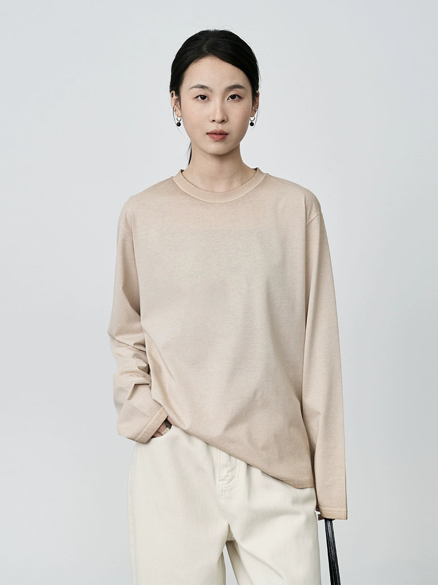 T-shirt à manches longues confortable et doux en coton ciré gris CAREMIND avec un design suspendu et un intérieur simple