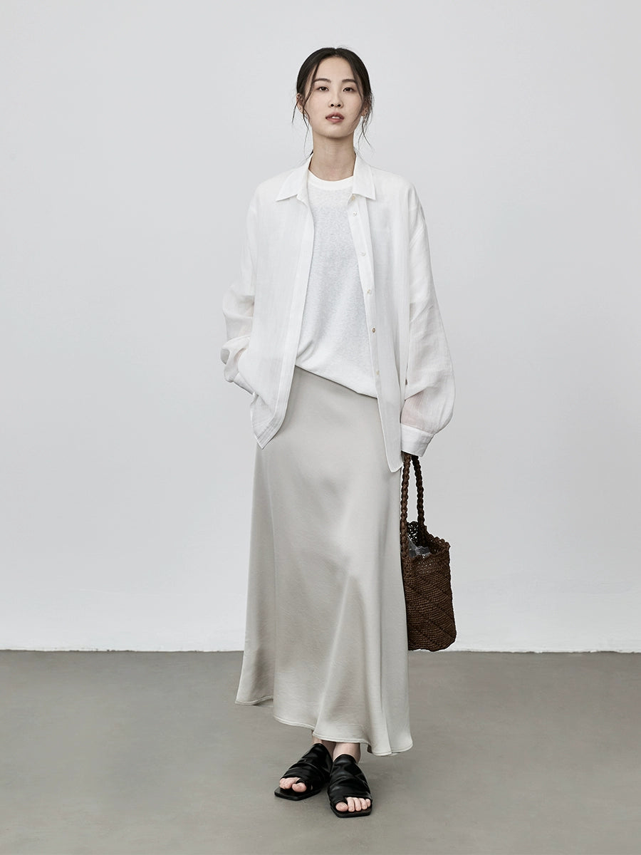 Falda de cola de pez de ácido acético de color sólido CAREMIND, falda de satén suave y sedosa, falda fina de una palabra, falda mediana y larga