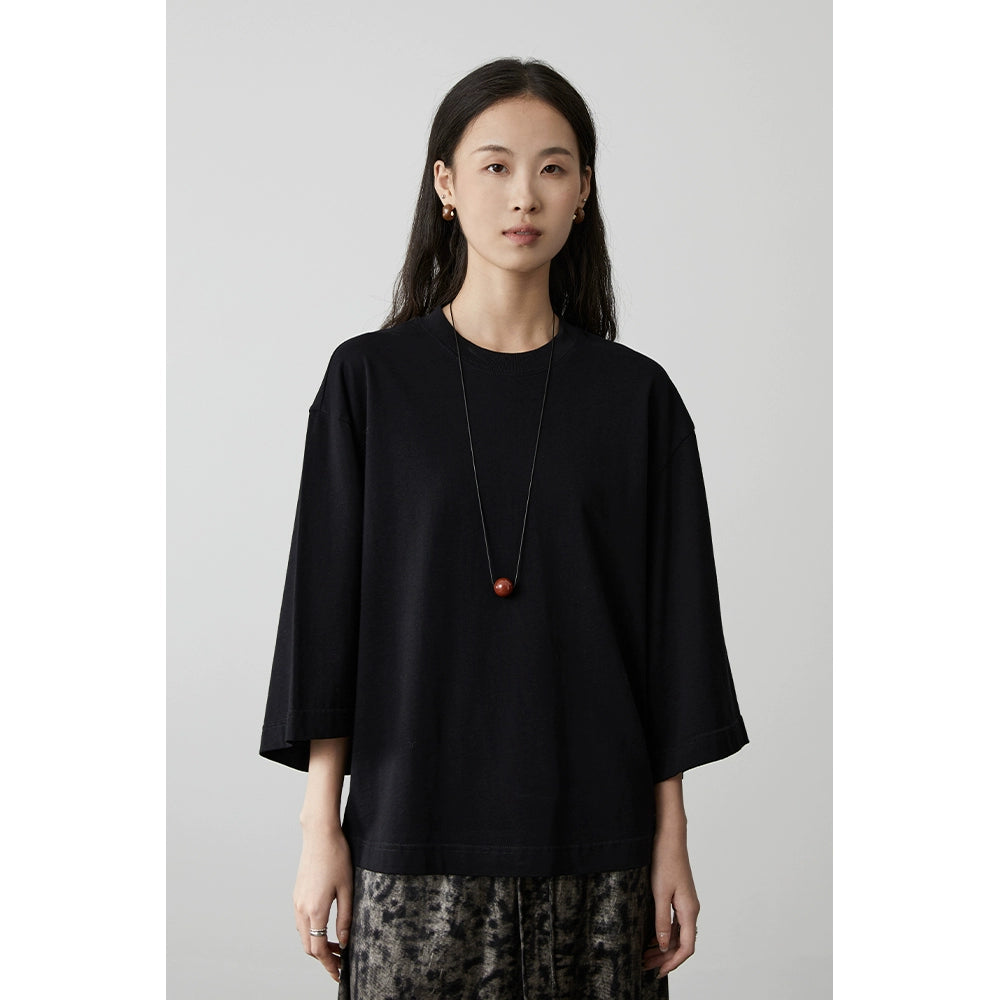 T-shirt à manches courtes et col rond pour femme, haut décontracté et polyvalent, en pur coton, confortable et ample, quatre couleurs, CAREMIND