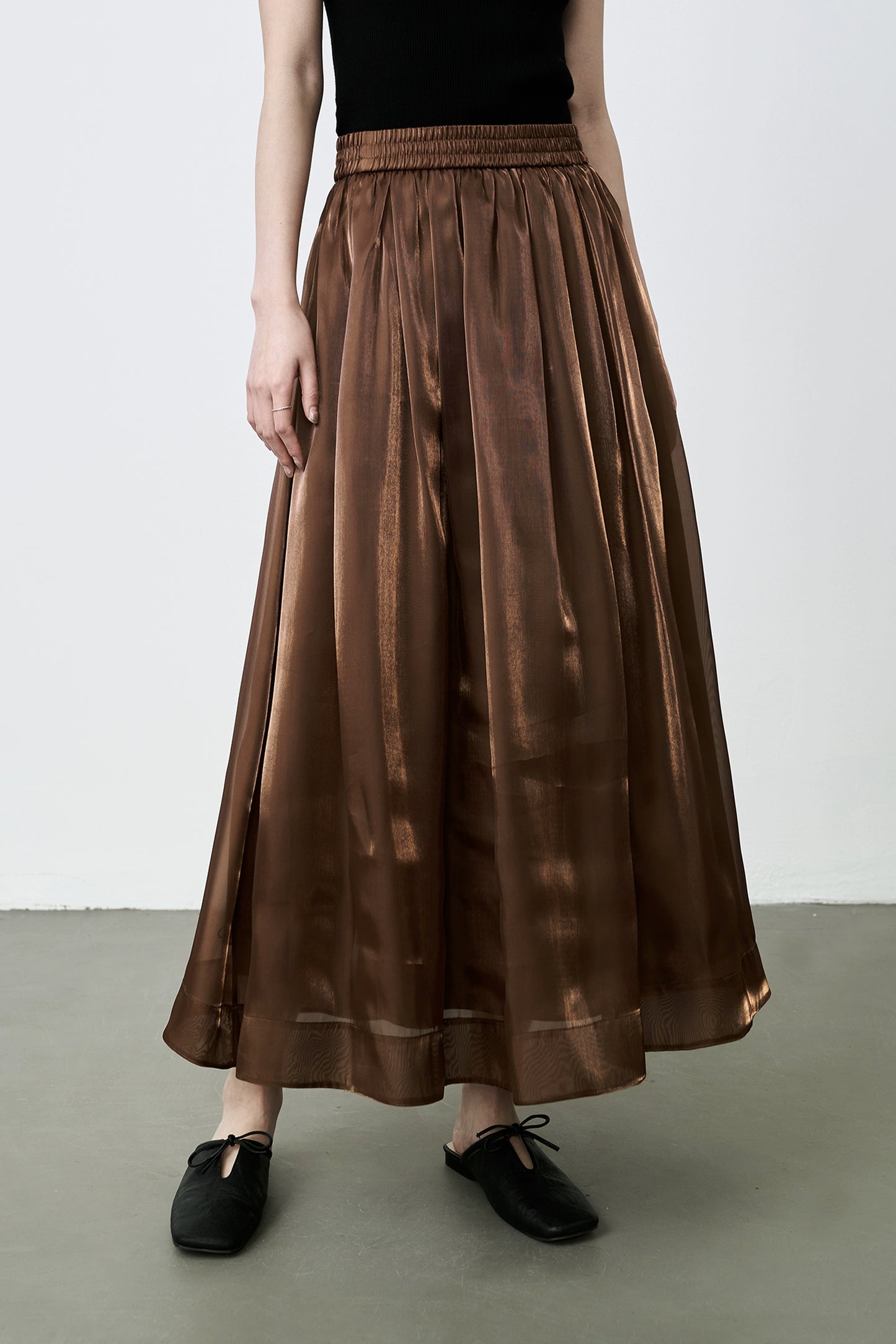 Jupe en fil doré CAREMIND, jupe plissée drapée à taille élastique moyenne et longue de style national