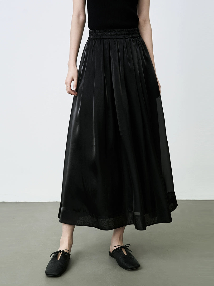 Jupe en fil doré CAREMIND, jupe plissée drapée à taille élastique moyenne et longue de style national