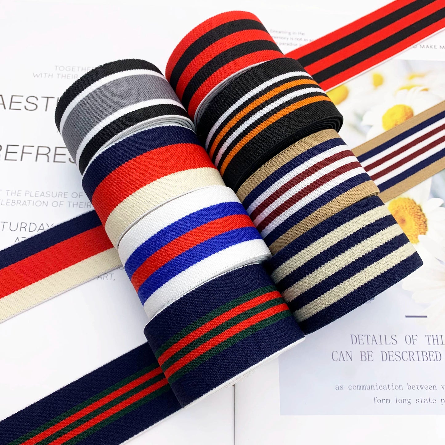 3868 Banda elástica gruesa de 4 cm con rayas de colores para ropa interior, banda de goma para cintura, correa de jacquard, accesorios para ropa