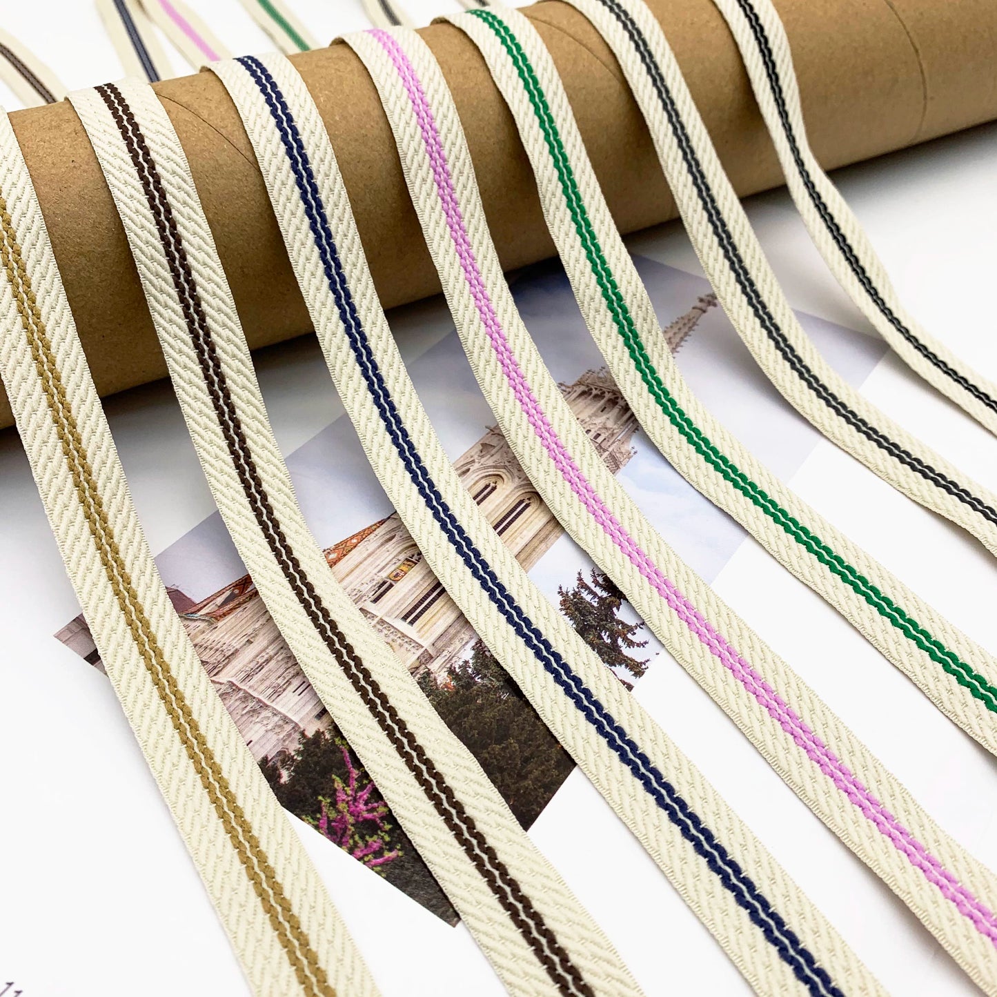 Tira de cinta jacquard a rayas de 1,5 cm, color 3856, para ribete, para ropa, con abalorios, para textiles del hogar, accesorios de vestir