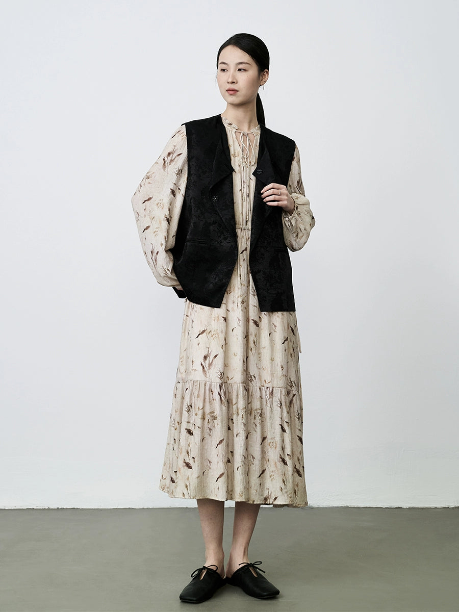 CAREMIND Robe fleurie française femme longue jaune abricot tempérament haut de gamme robe légère et mature style