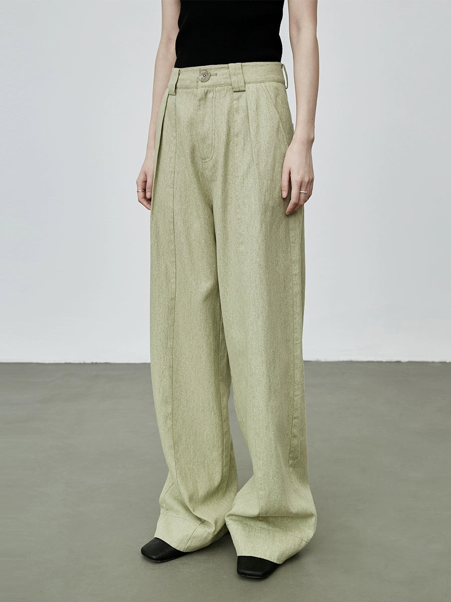 Pantalones casuales de algodón rectos de cintura media alta y verde chic de CAREMIND, pantalones holgados retro de pierna ancha para mujer