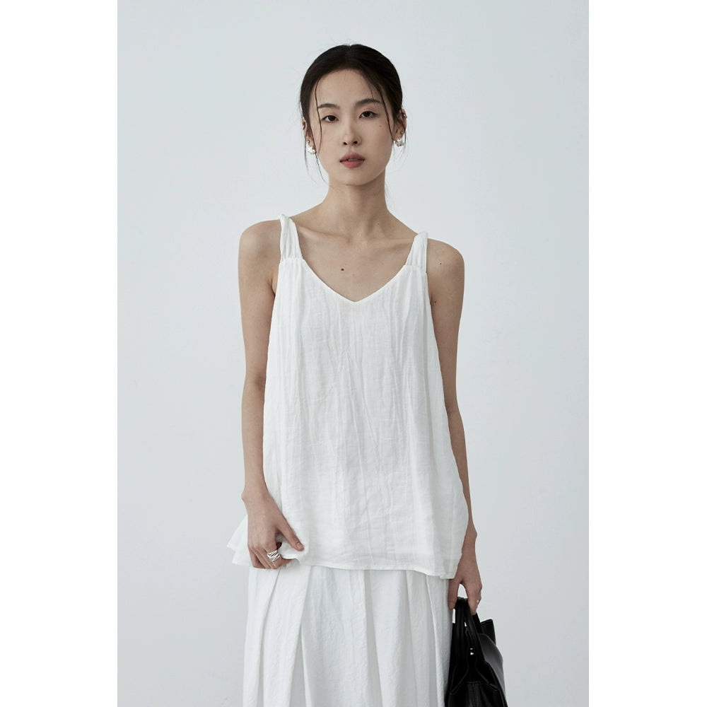 Gilet ample à texture niche CAREMIND en Tencel à quatre couleurs avec haut à bretelles torsadées