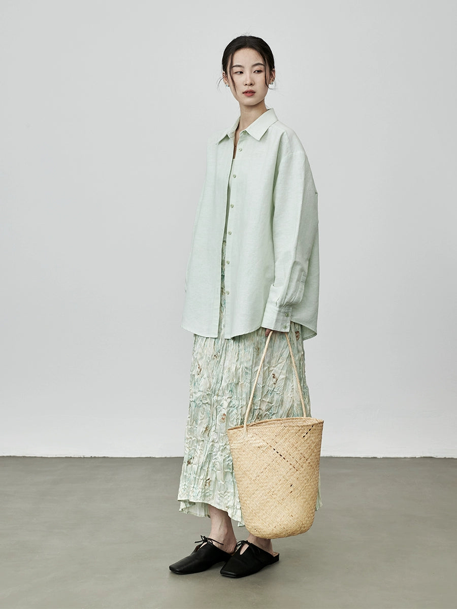 Camisa de lino transpirable con textura de manga larga Mambo Mint de CAREMIND