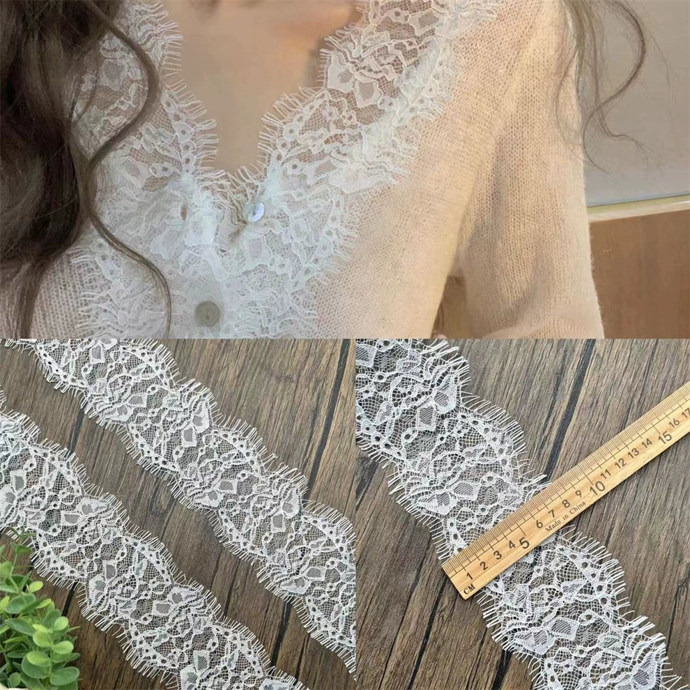 3780 Exquisitos accesorios de encaje con pestañas en blanco y negro, falda ancha, top de tubo, mangas, escote y dobladillo alargados