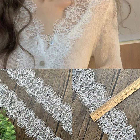 3780 Exquisitos accesorios de encaje con pestañas en blanco y negro, falda ancha, top de tubo, mangas, escote y dobladillo alargados