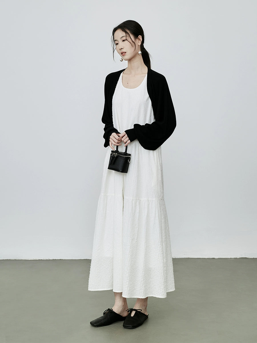 Vestido de verano con escote en U y sin mangas de fibra blanca de CAREMIND, vestido largo con tirantes y capas