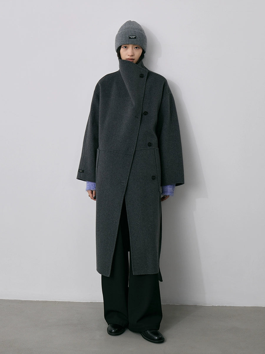 CAREMIND100% abrigo de lana de doble cara de industria pesada de otoño e invierno abrigo de mujer intelectual con correa mediana y larga