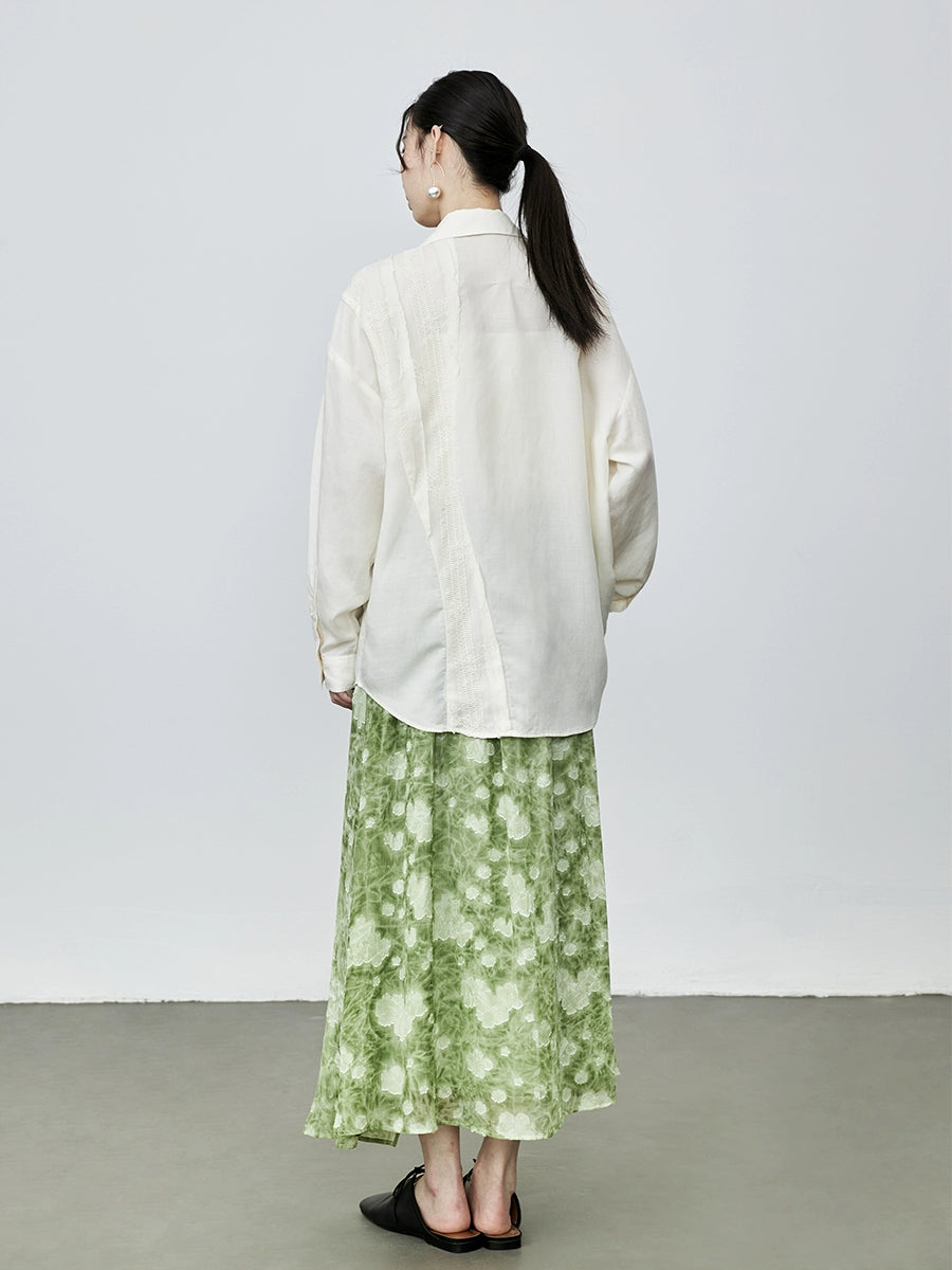 Camisa de tencel con protección solar color albaricoque de CAREMIND, chaqueta elegante con bordados, camisa holgada para ir al trabajo