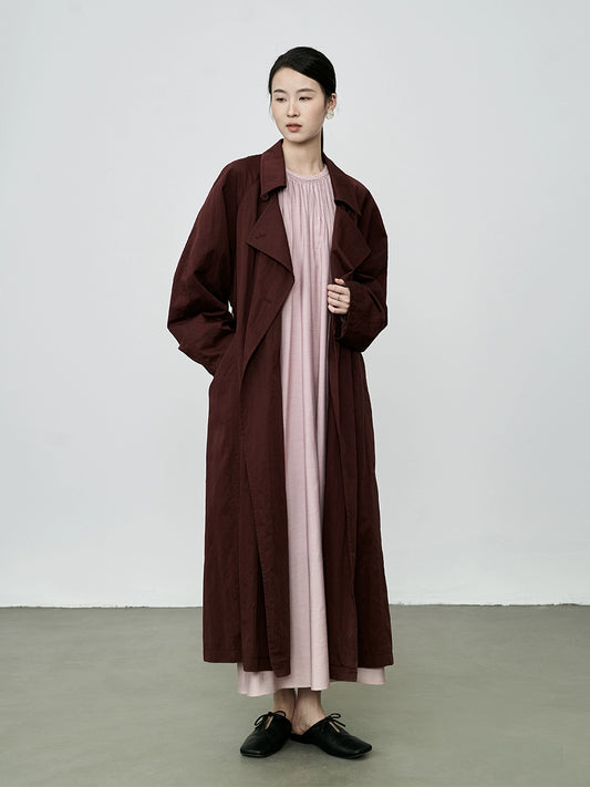 CAREMIND temperamento café rojo silueta minimalista antiarrugas gabardina abrigo largo estilo retro británico