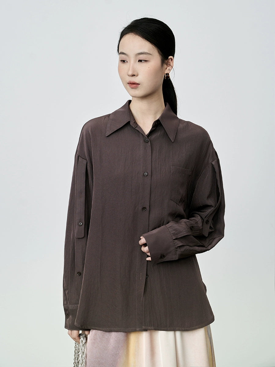 Camisa informal holgada de manga larga estilo retro de CAREMIND, camisa ligera de lujo con solapa versátil, ropa para mujer