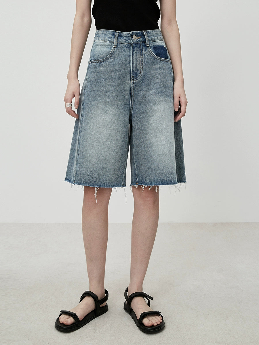 Pantalones vaqueros azules rectos con bordes sin rematar de cinco puntas de CAREMIND, pantalones holgados, ajustados y versátiles de cintura alta para mujer