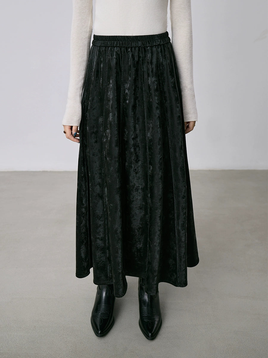 CAREMIND falda plisada antiarrugas con colgante negro, diseño liso de jacquard, falda de cuero con cintura elástica para otoño