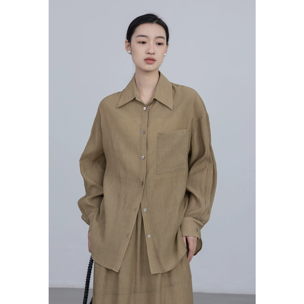 Conjunto de dos piezas de camisa de manga larga con colgante CAREMIND 24SS + falda en forma de A, sal de textura oscura