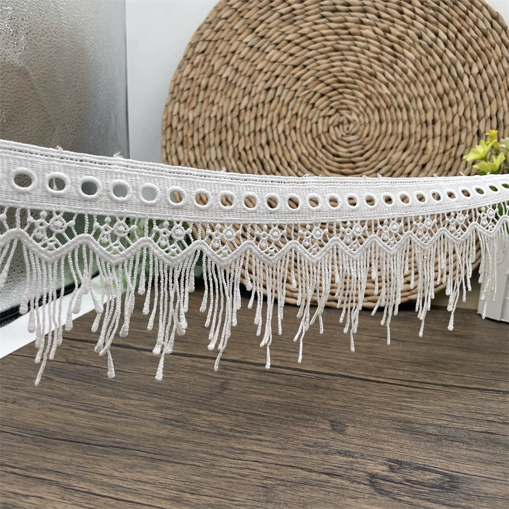 3673 Exquisitos accesorios de encaje bordado de seda de leche con flecos, faldas de ropa hechas a mano, cortinas, accesorios textiles para el hogar