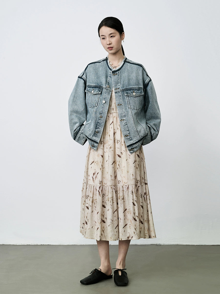 CAREMIND Robe fleurie française femme longue jaune abricot tempérament haut de gamme robe légère et mature style