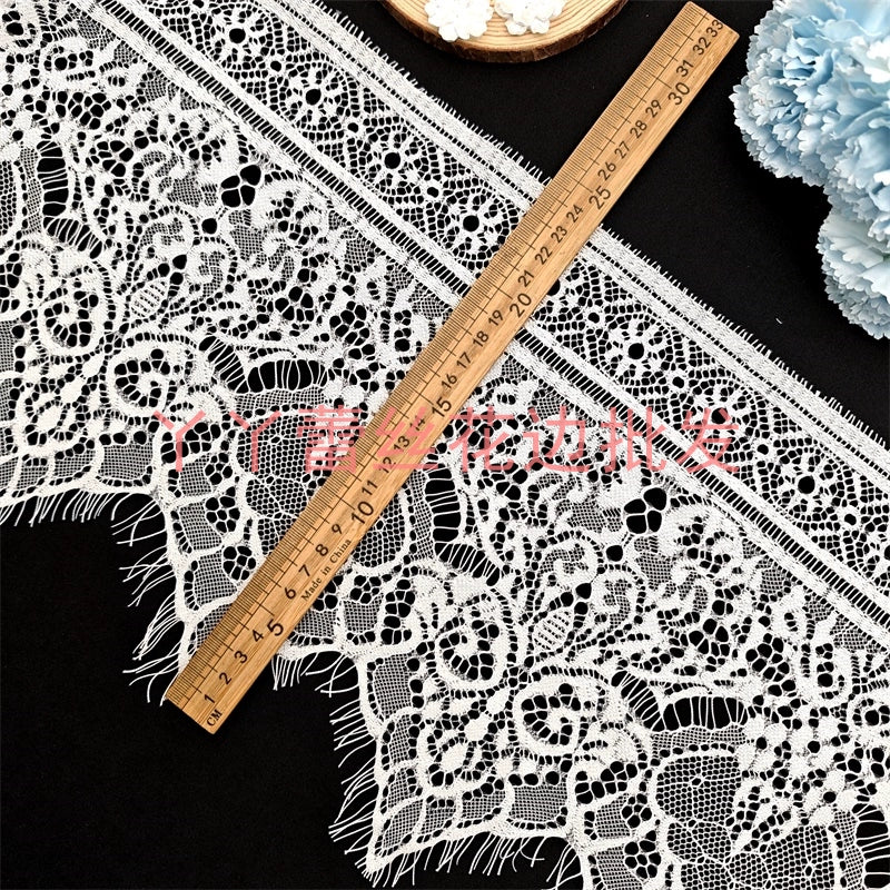 Falda de malla ondulada con encaje, accesorios para dobladillo de falda, decoración de ropa, 3762 ancho, 25 cm, color blanco y negro