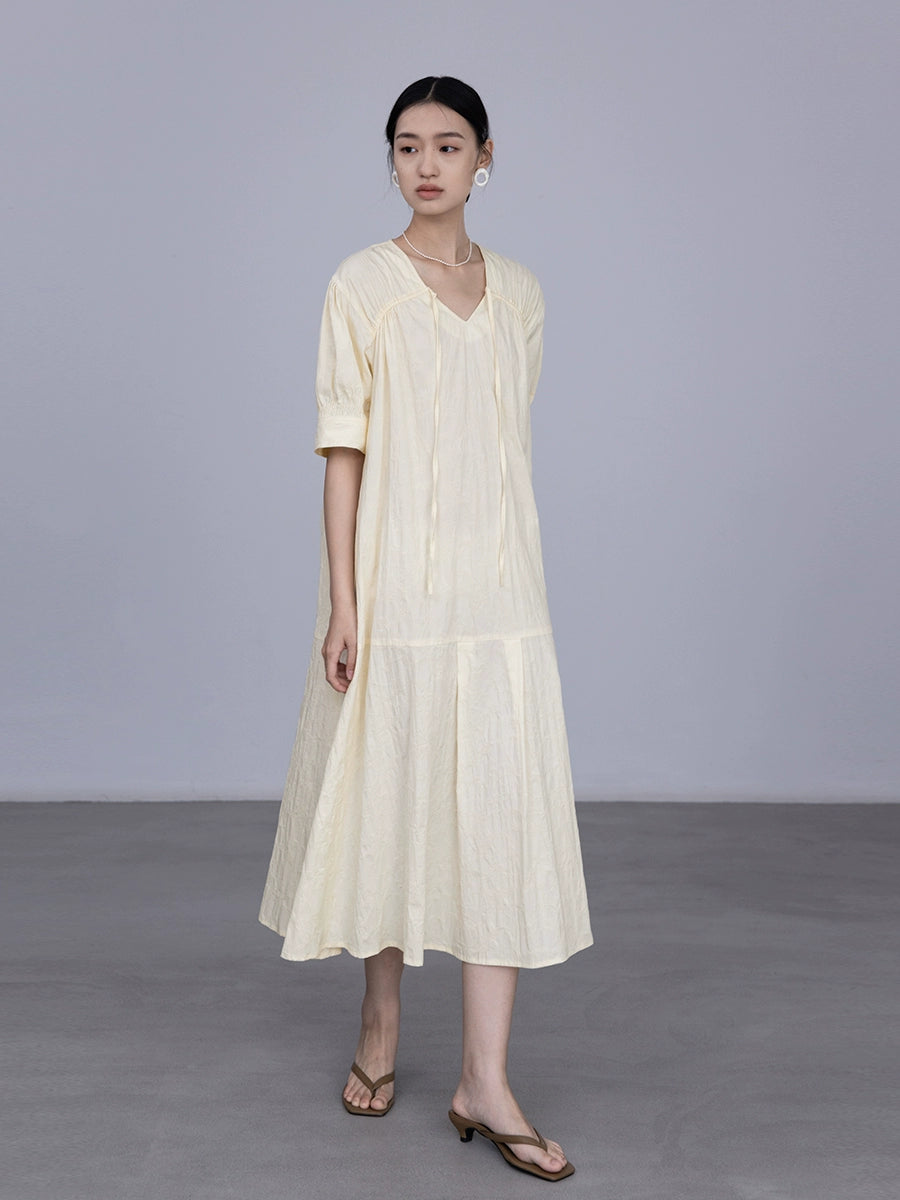 CAREMIND Vestido con escote en V y cordones con temperamento de sal Vestido largo y mediano que cubre la carne y reduce la edad