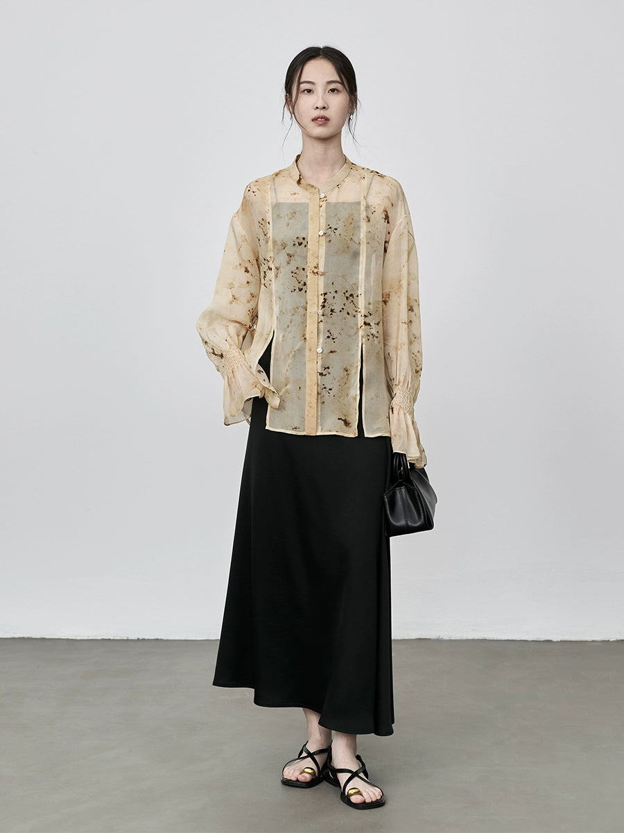 CAREMIND estilo nacional nueva versión ancha superior china camisa de protección solar elegante camisa de manga larga ligeramente transparente para mujeres