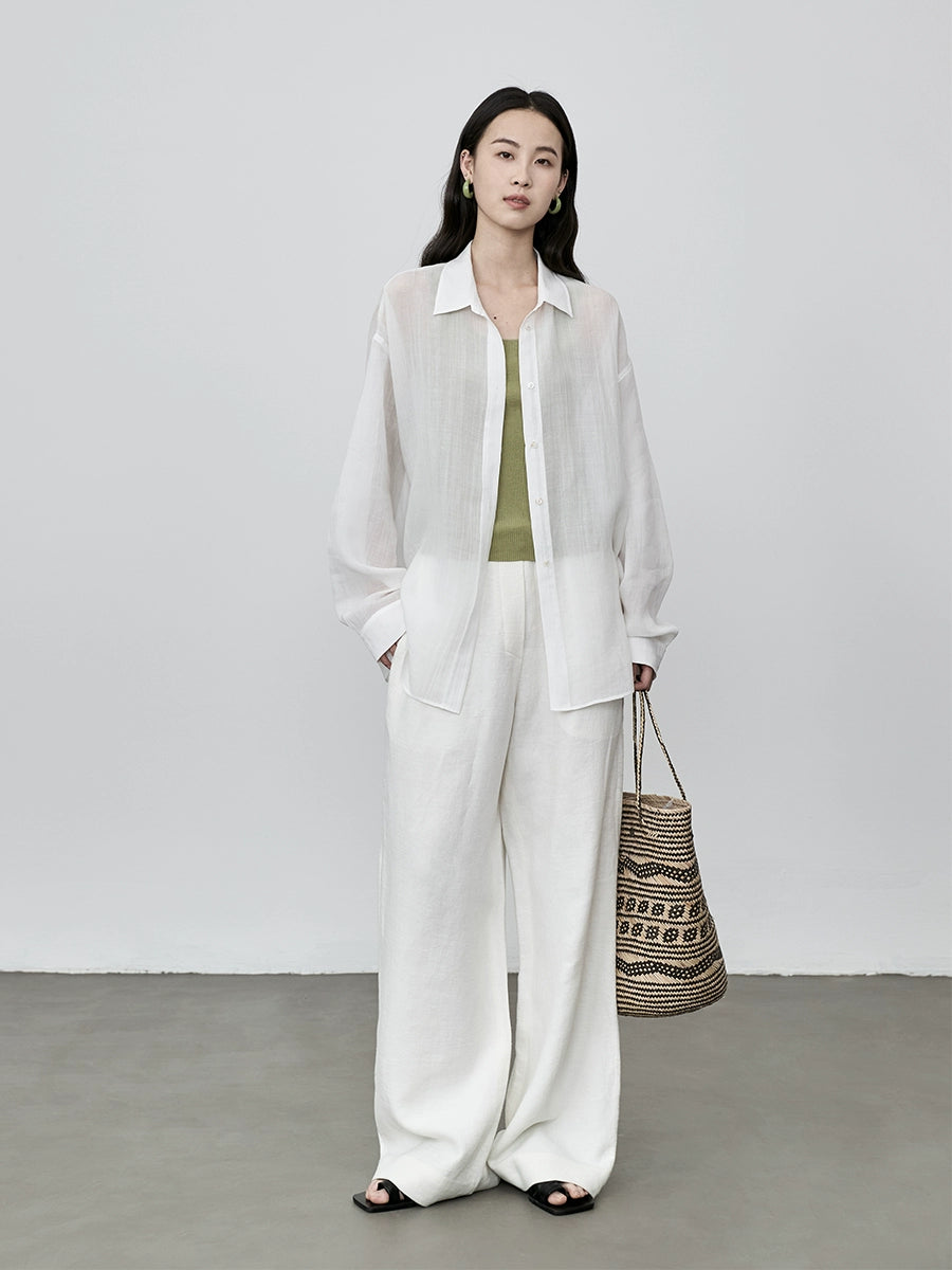 Pantalones de lino de estilo minimalista con dinero antiguo de CAREMIND para uso diario en otoño, pantalones anchos de pierna y cintura alta, pantalones casuales sueltos