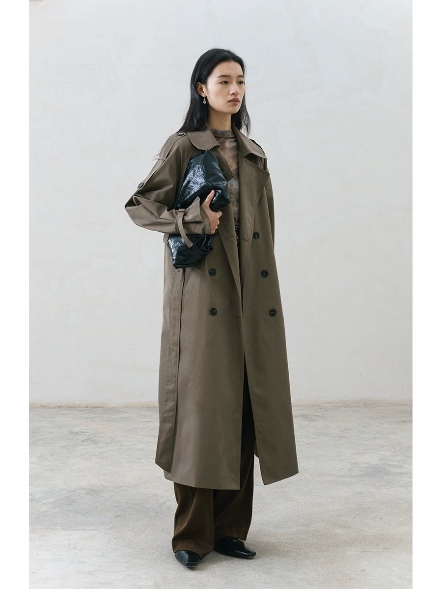 CAREMIND original nuevo abrigo de gabardina para mujer coreano de diseño elegante mediano y largo abrigo de alta gama otoño e invierno