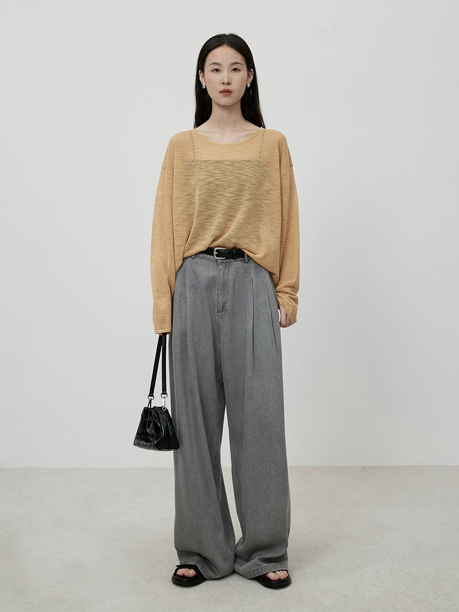 CAREMIND Original Chic Turmeric Light Blusa Lazy Holiday Style Cuello Redondo Suéter Superior Para Mujer