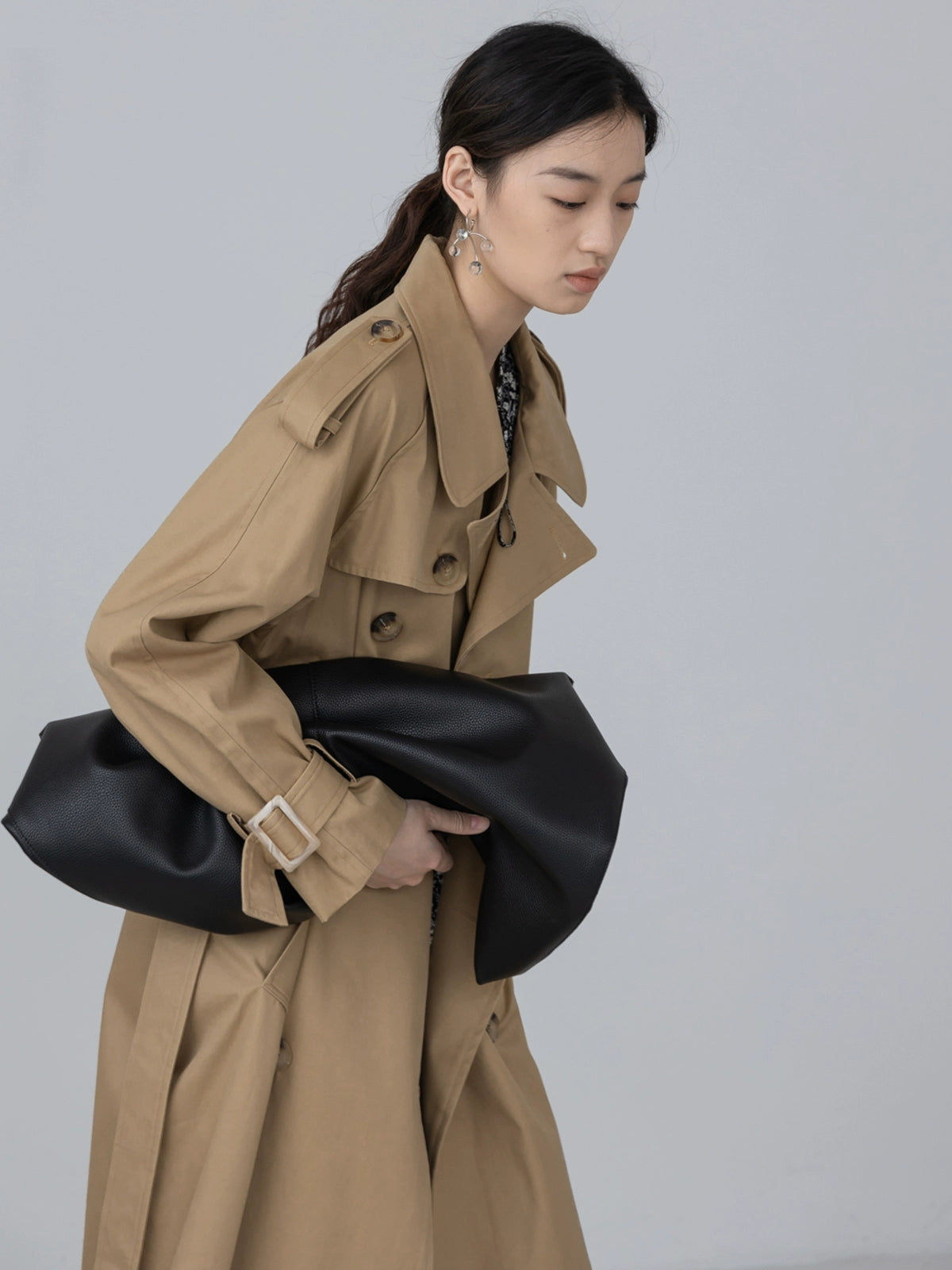 CAREMIND original diseño cruzado sentido nicho gabardina caqui mujer rodilla media y larga otoño