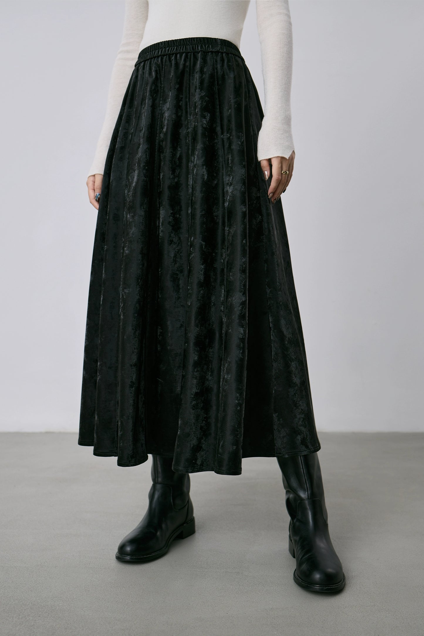 CAREMIND falda plisada antiarrugas con colgante negro, diseño liso de jacquard, falda de cuero con cintura elástica para otoño