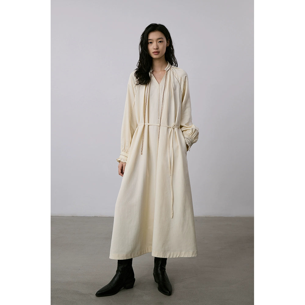 CAREMIND albaricoque de alta gama sentido fino cordón cinturón vestido ropa de mujer 2024 primavera y otoño temperamento medio y largo vestido de mujer